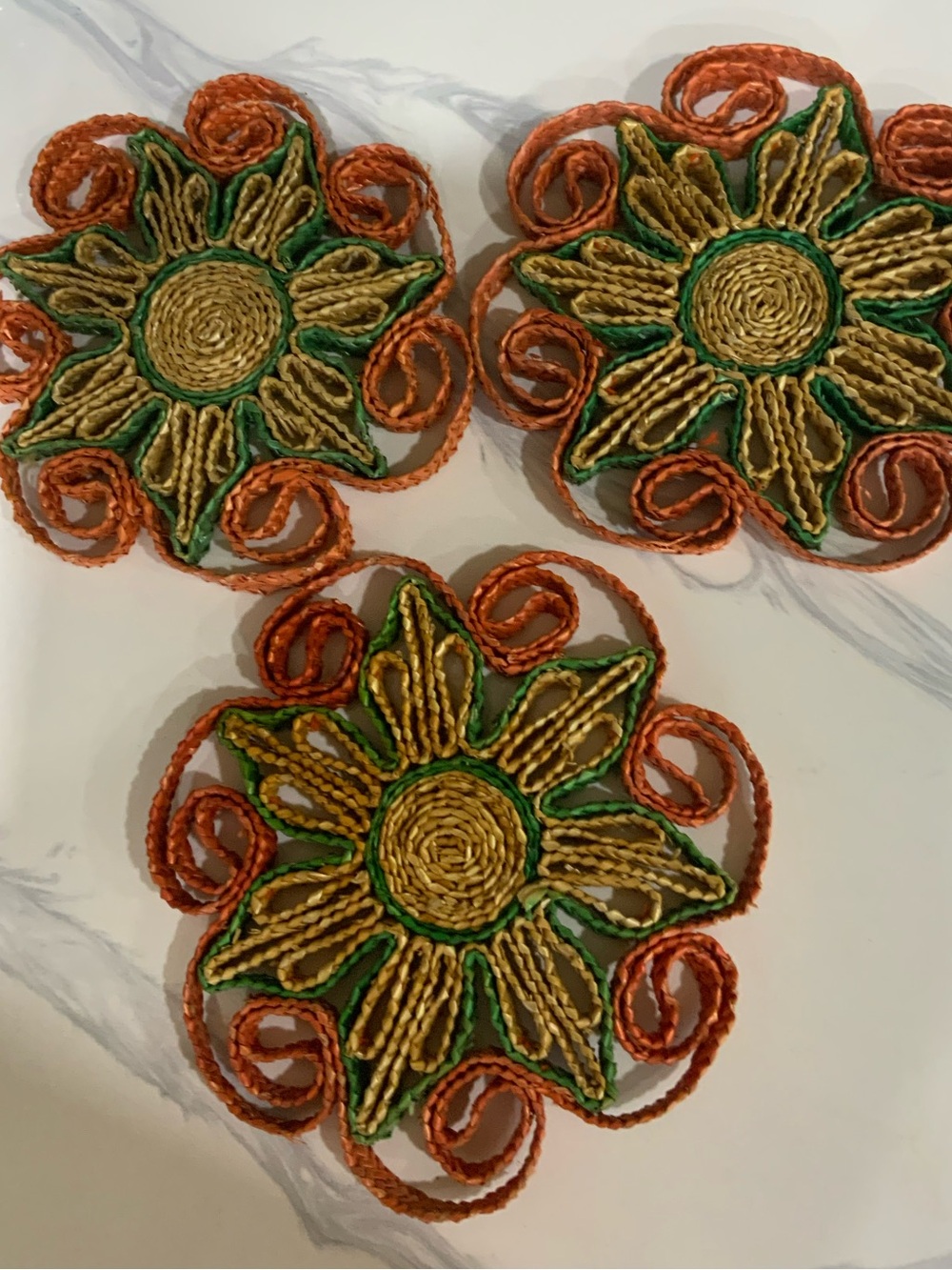 Vtg 70s Raffia Straw Wicker Rattan Trivets Hot Pads Boho Cottagecore Wall Decor